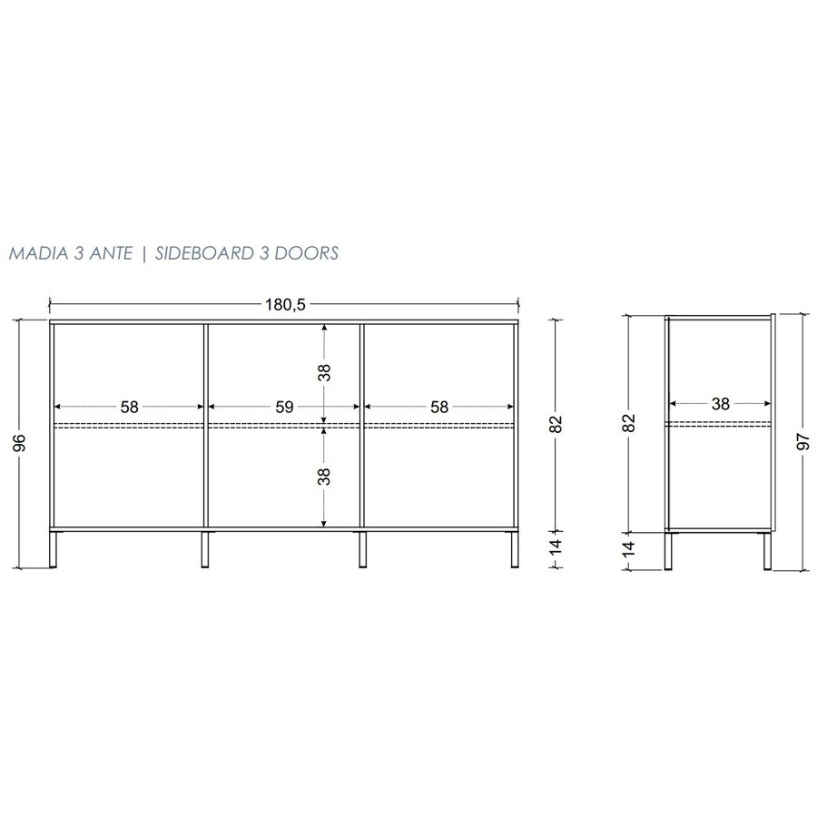 Snake Antraciet Dressoir 3-Deuren Snake Antraciet Dressoir 3-Deuren