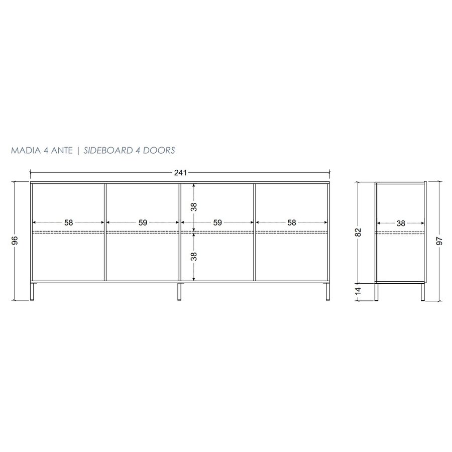 Snake Antraciet Dressoir 4-Deuren