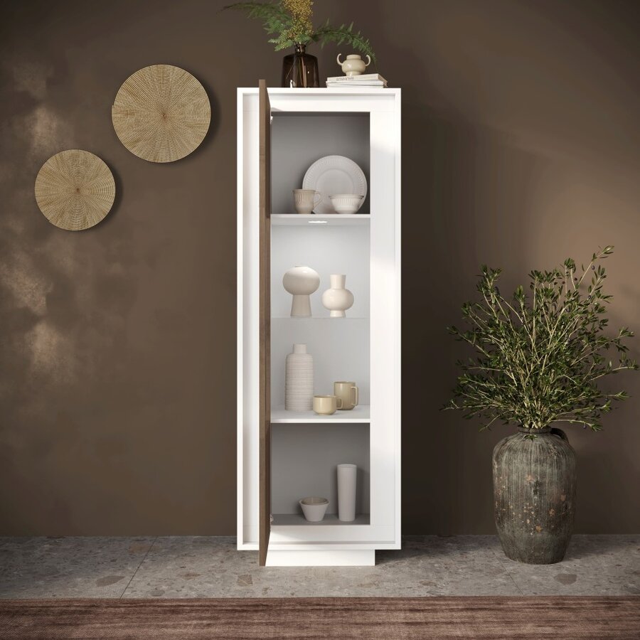 Sky 2.0 Wit / Mercure Eiken Vitrinekast met 1-Deur Sky 2.0 Wit / Mercure Eiken Vitrinekast met 1-Deur