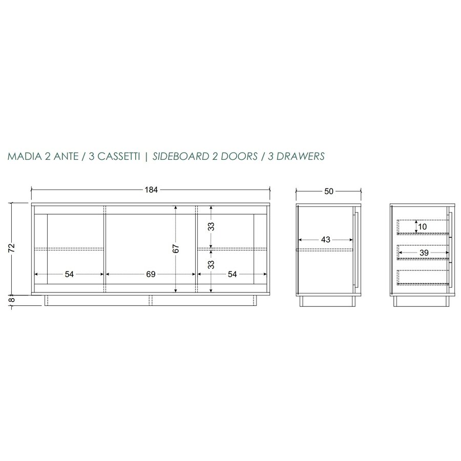 Sky 2.0 Cashmere/Kadiz Eiken Dressoir 2-Deuren 3-Lades Sky 2.0 Cashmere/Kadiz Eiken Dressoir 2-Deuren 3-Lades