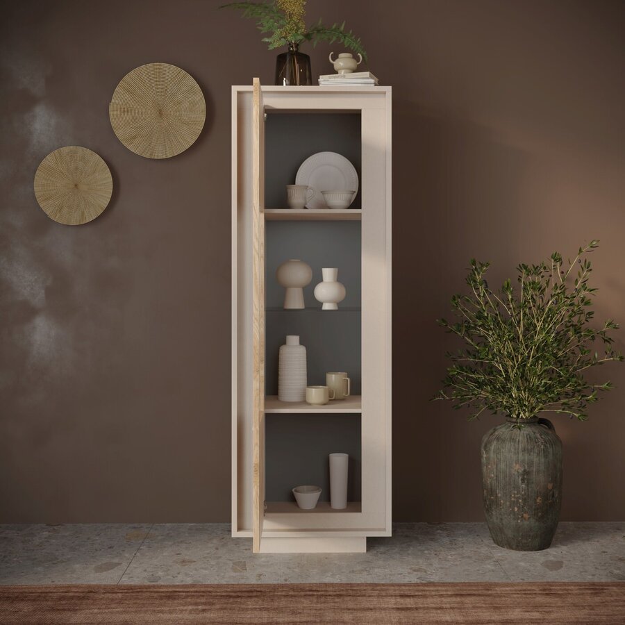 Sky 2.0 Cashmere / Kadiz Eiken Vitrinekast met 1-Deur Sky 2.0 Cashmere / Kadiz Eiken Vitrinekast met 1-Deur