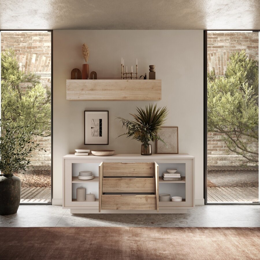 Sky 2.0 Cashmere/Kadiz Eiken Dressoir 2-Deuren 3-Lades Sky 2.0 Cashmere/Kadiz Eiken Dressoir 2-Deuren 3-Lades