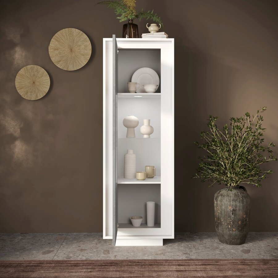 Sky 2.0 Wit / Beton Vitrinekast met 1-Deur Sky 2.0 Wit / Beton Vitrinekast met 1-Deur