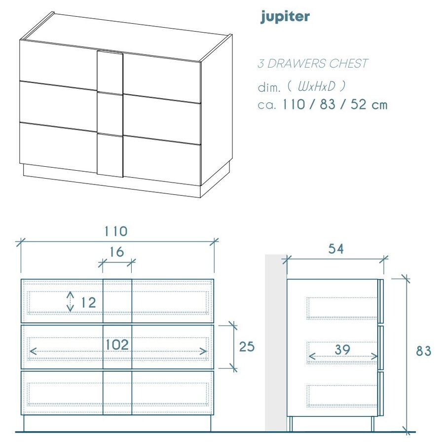 Jupiter Commode met 3-Lades Ardesia Jupiter Commode met 3-Lades Ardesia