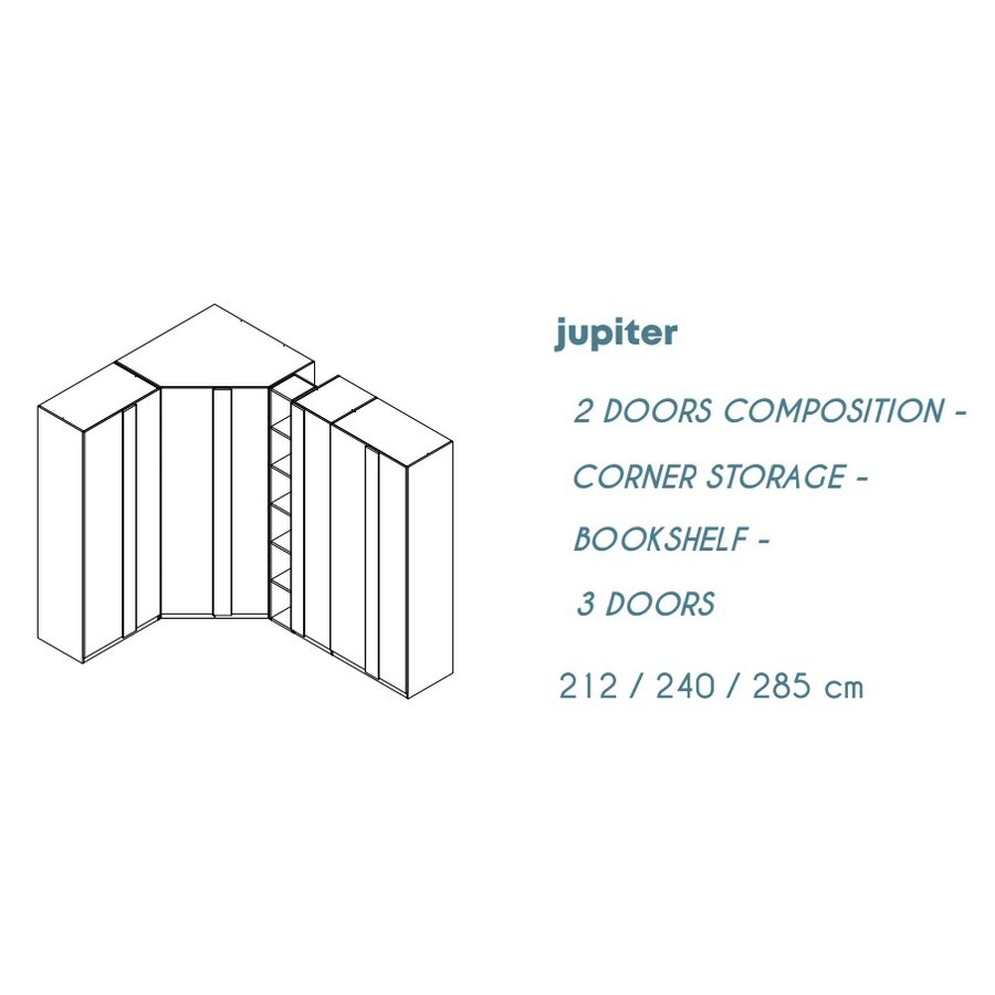 Jupiter Hoek Kledingkast 7-Deuren en Boekenkast Ardesia Jupiter Hoek Kledingkast 7-Deuren en Boekenkast Ardesia