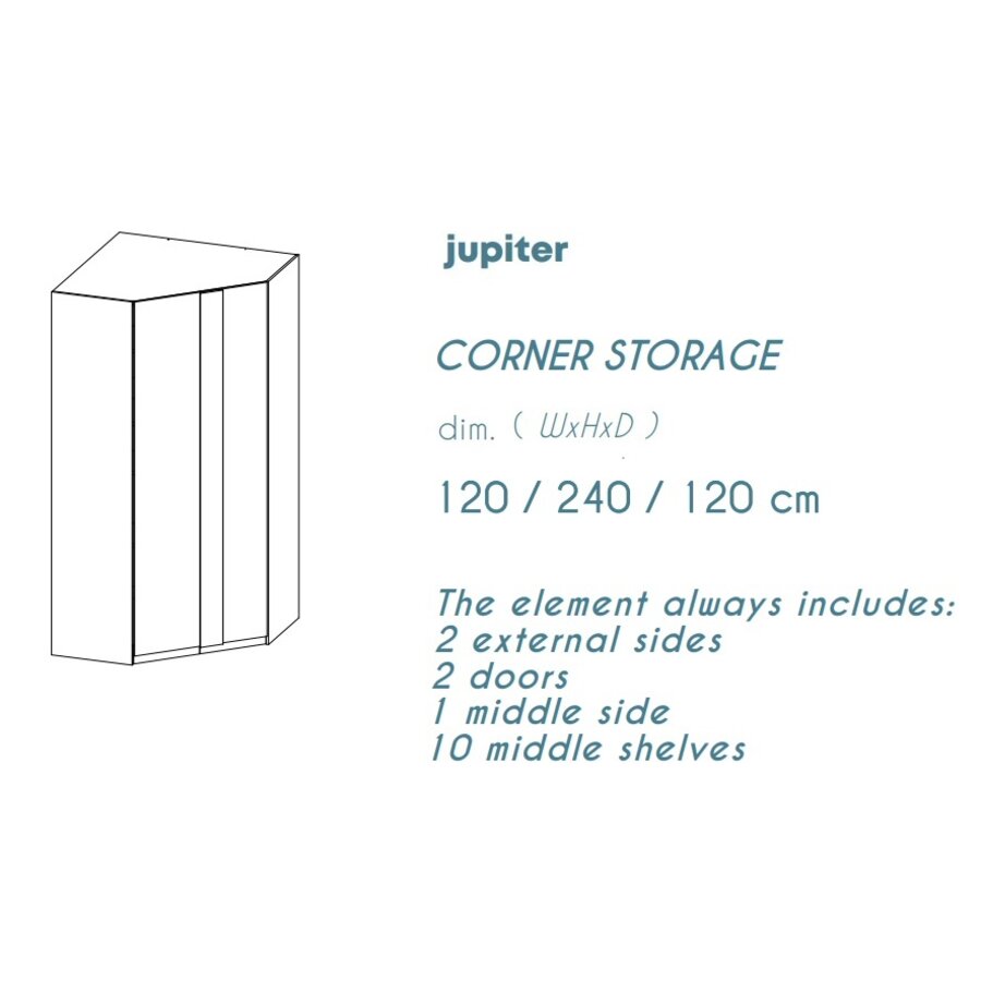 Jupiter Hoek Kledingkast met 2-Deuren Ardesia Jupiter Hoek Kledingkast met 2-Deuren Ardesia