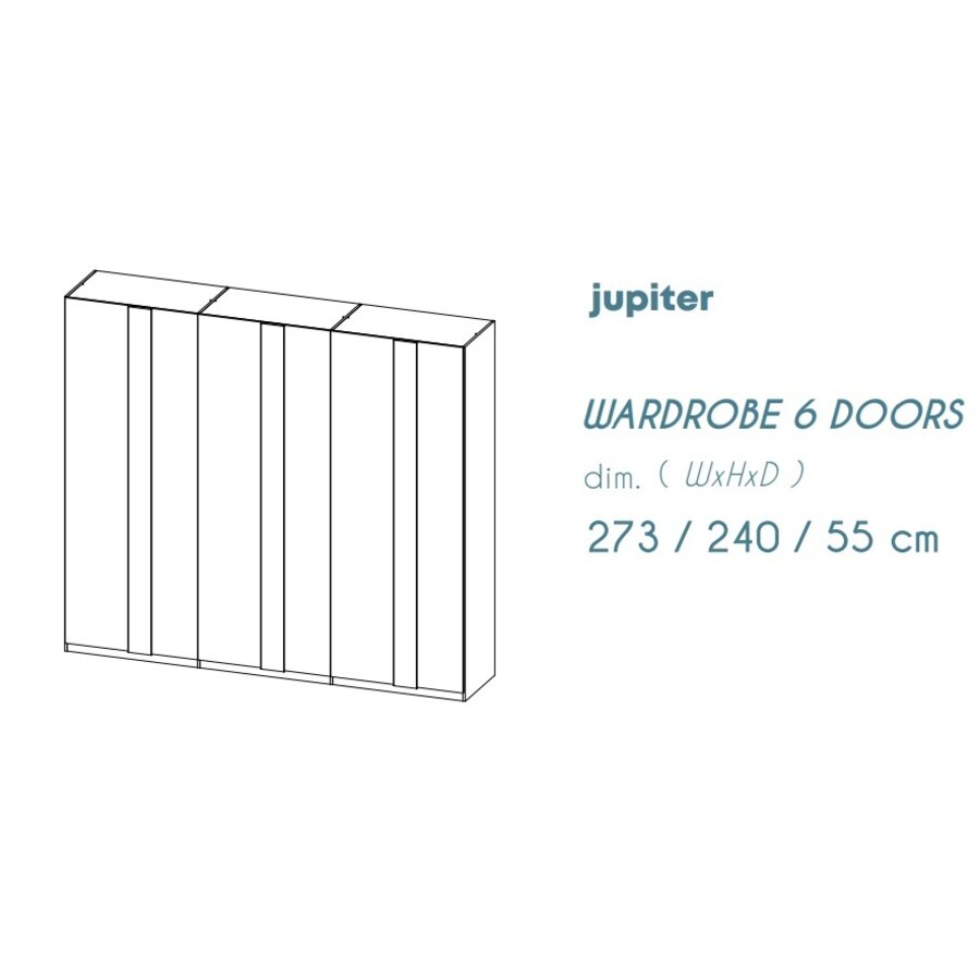 Jupiter Kledingkast met 6-Deuren Ardesia Jupiter Kledingkast met 6-Deuren Ardesia