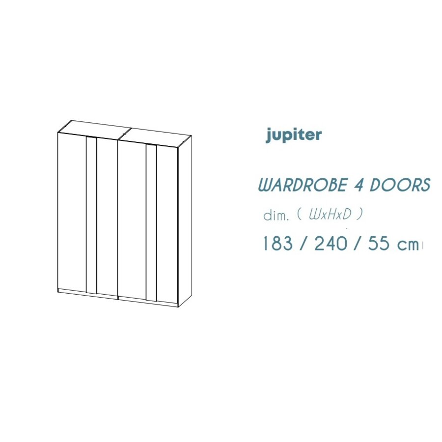 Jupiter Kledingkast met 4-Deuren Ardesia