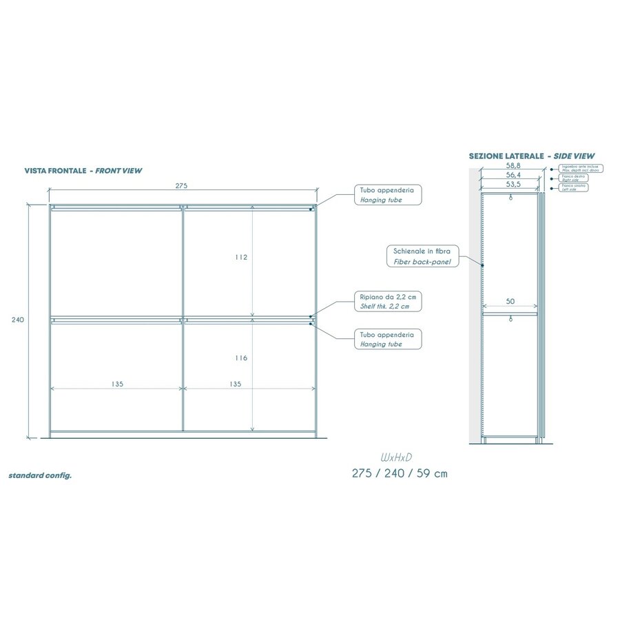 Jupiter Schuifdeurkast 275 cm Ardesia