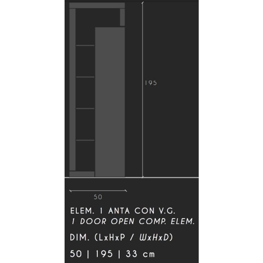 Hamburg HG Wit / Beton Badkamerkast 1-Deur 4-Planken