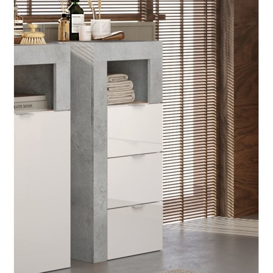 Hamburg HG Wit / Beton Badkamerkast 3-Lades Mini Hamburg HG Wit / Beton Badkamerkast 3-Lades Mini