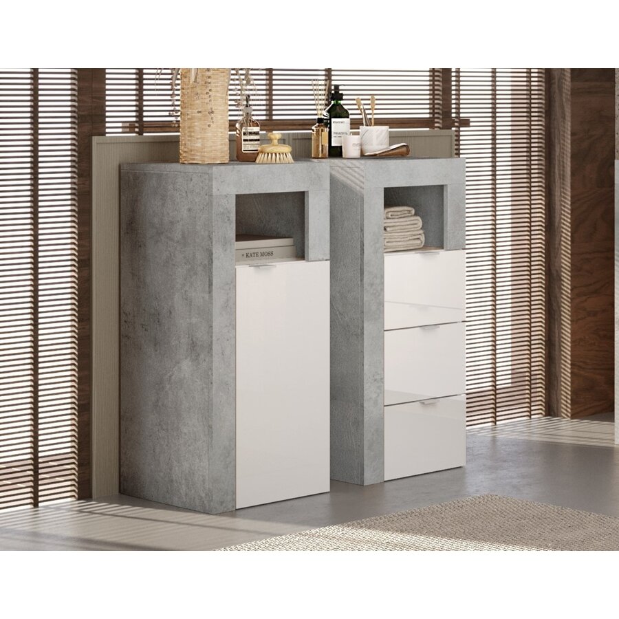 Hamburg HG Wit / Beton Badkamerkast 1-Deur Mini Hamburg HG Wit / Beton Badkamerkast 1-Deur Mini