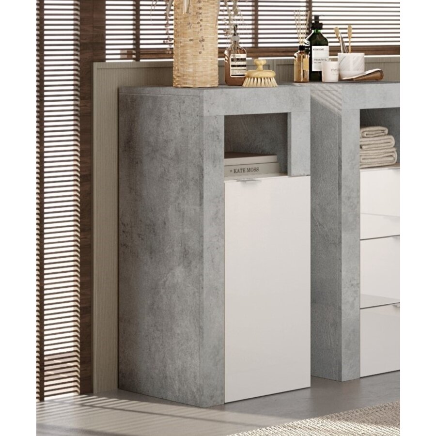Hamburg HG Wit / Beton Badkamerkast 1-Deur Mini Hamburg HG Wit / Beton Badkamerkast 1-Deur Mini