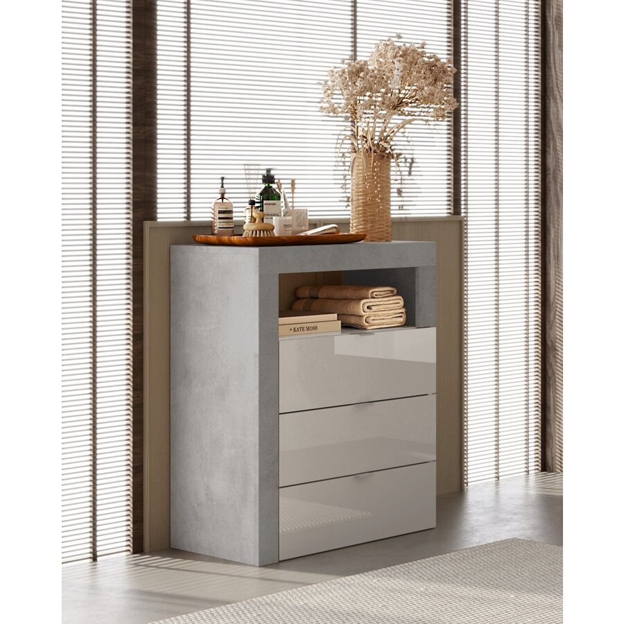 Hamburg HG Wit / Beton Badkamerkast 3-Lades Laag Hamburg HG Wit / Beton Badkamerkast 3-Lades Laag