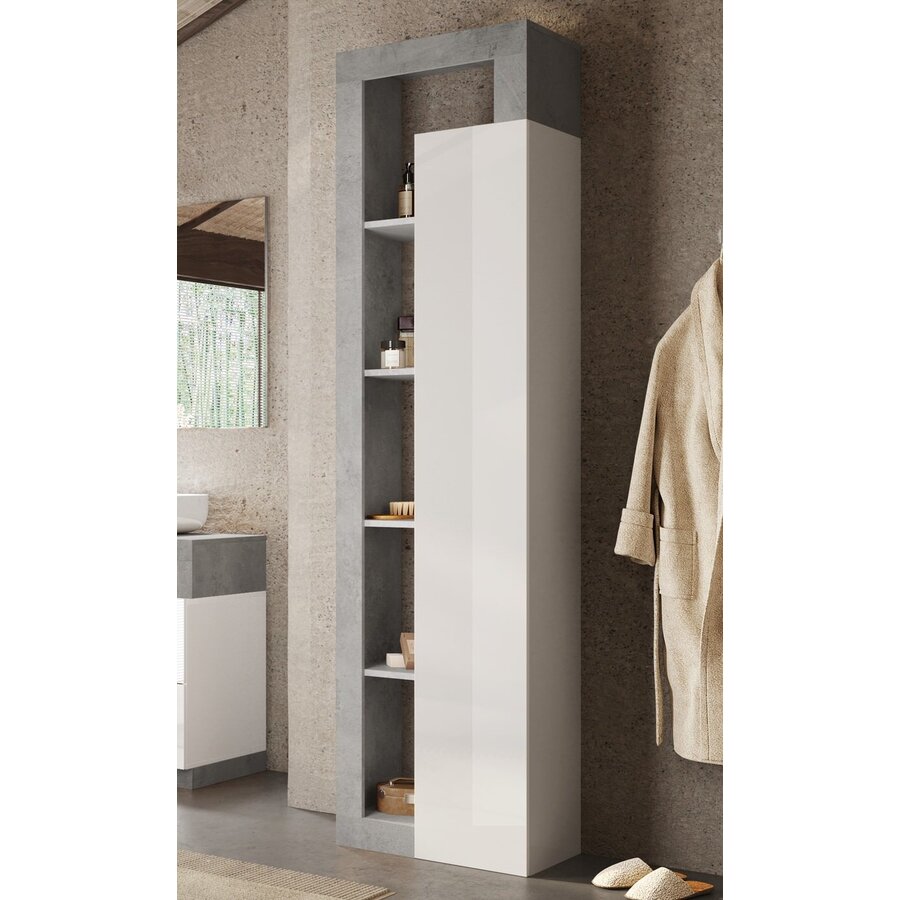 Hamburg HG Wit / Beton Badkamerkast 1-Deur 4-Planken