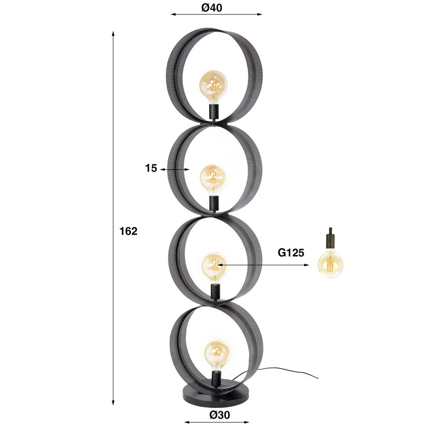 Loop Houtskool Zwart Vloerlamp 4L