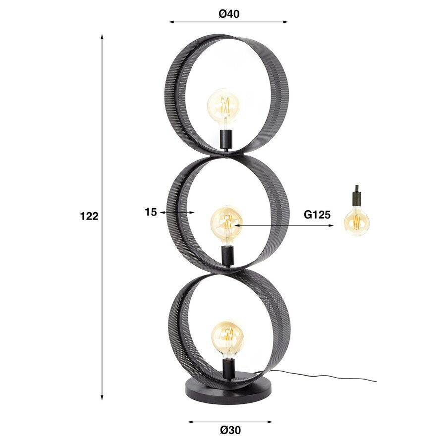 Loop Houtskool Zwart Vloerlamp 3L Loop Houtskool Zwart Vloerlamp 3L