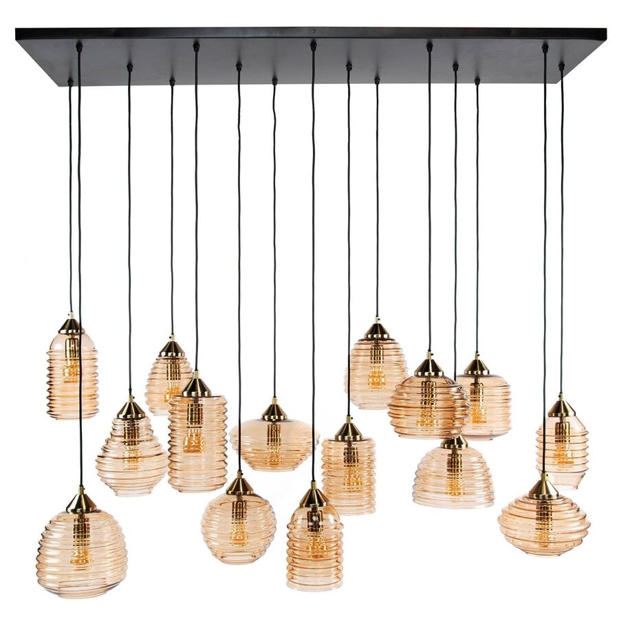 Rib Glazen Hanglamp Amber 5+5+5L Rib Glazen Hanglamp Amber 5+5+5L
