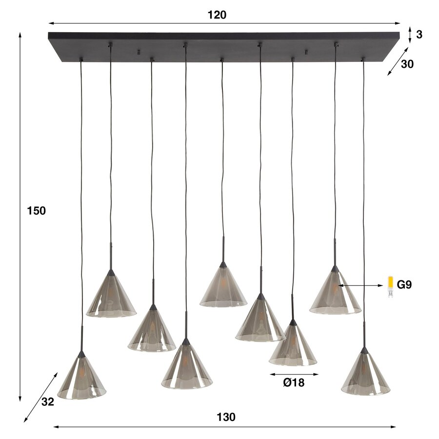 Vonka Gerookt Grijs Hanglamp 4+5L Tapse Kap Vonka Gerookt Grijs Hanglamp 4+5L Tapse Kap