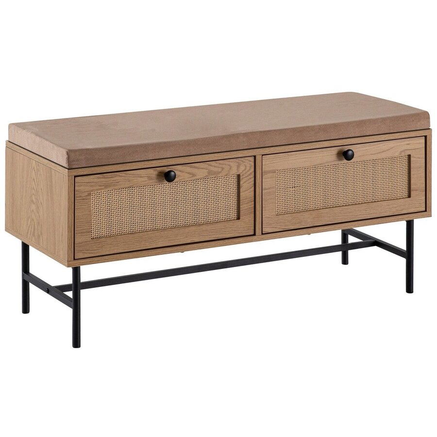 Nazar Eiken / Rattan Halbank met 2-Lades Nazar Eiken / Rattan Halbank met 2-Lades