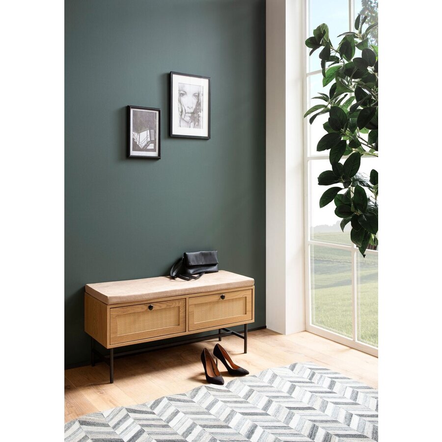 Nazar Eiken / Rattan Halbank met 2-Lades Nazar Eiken / Rattan Halbank met 2-Lades