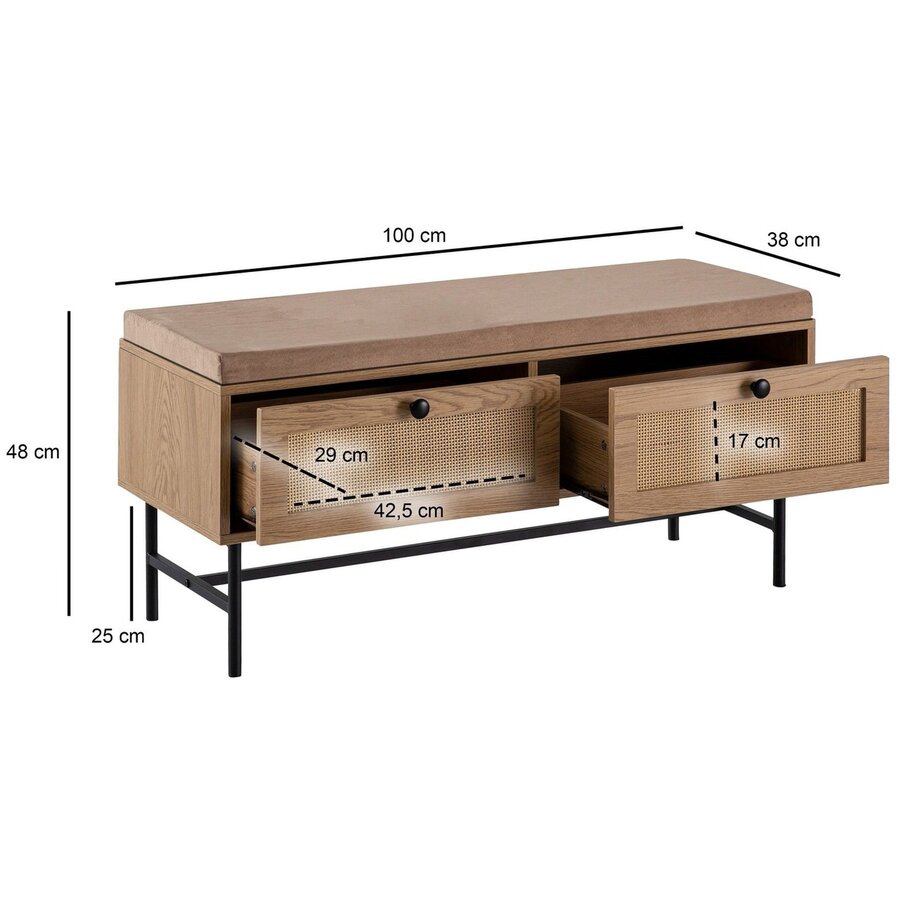 Nazar Eiken / Rattan Halbank met 2-Lades Nazar Eiken / Rattan Halbank met 2-Lades