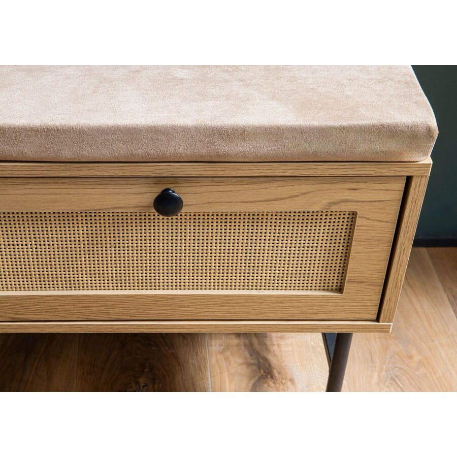 Nazar Eiken / Rattan Halbank met 2-Lades Nazar Eiken / Rattan Halbank met 2-Lades