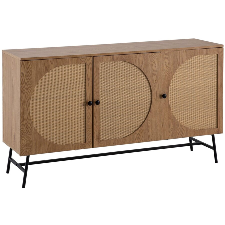 Nazar Eiken / Rattan Dressoir met 3-Deuren Nazar Eiken / Rattan Dressoir met 3-Deuren