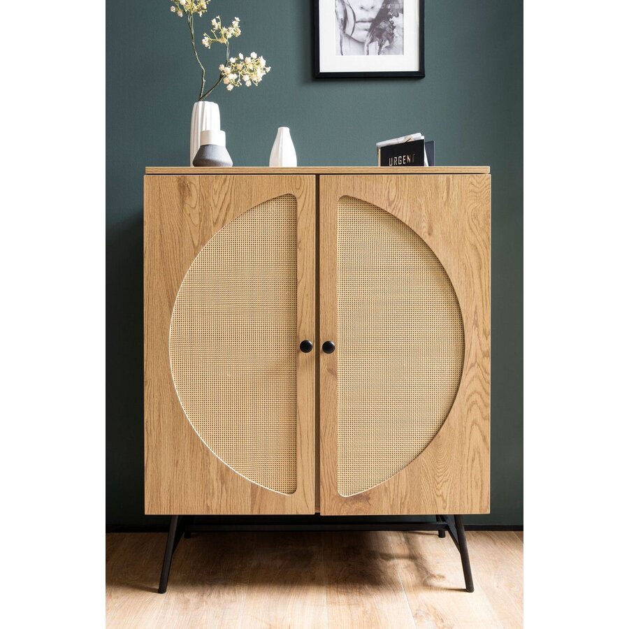 Nazar Eiken / Rattan Opbergkast met 2-Deuren