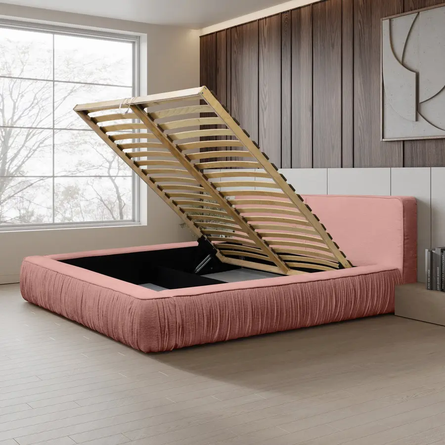 Naomi 160 x 200 cm Gestoffeerd Bed Stoffig Roze Naomi 160 x 200 cm Gestoffeerd Bed Stoffig Roze