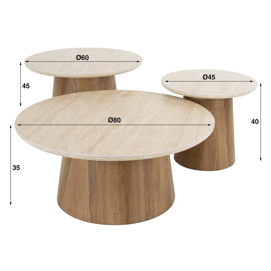 Romano Ronde Salontafel Set van 3 Travertin Romano Ronde Salontafel Set van 3 Travertin