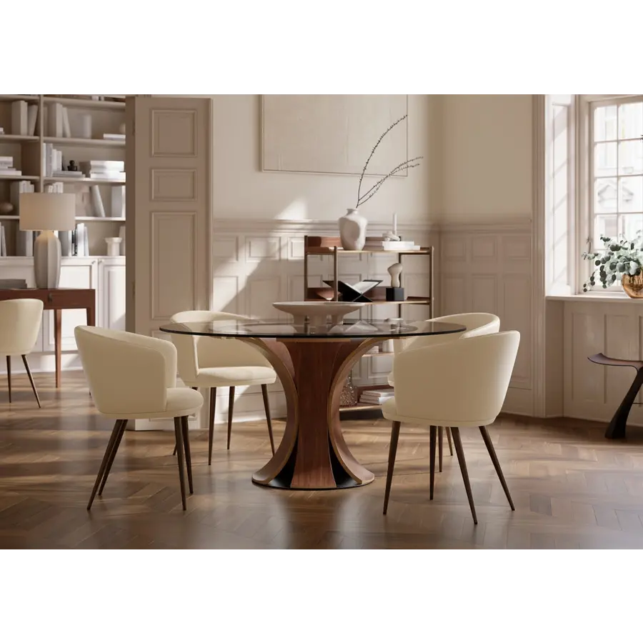 Epic Ronde Eettafel Glas / Walnoot Epic Ronde Eettafel Glas / Walnoot