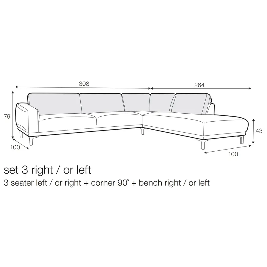 Edvin Rock 3-Zits + Hoekbank met Bench Edvin Rock 3-Zits + Hoekbank met Bench