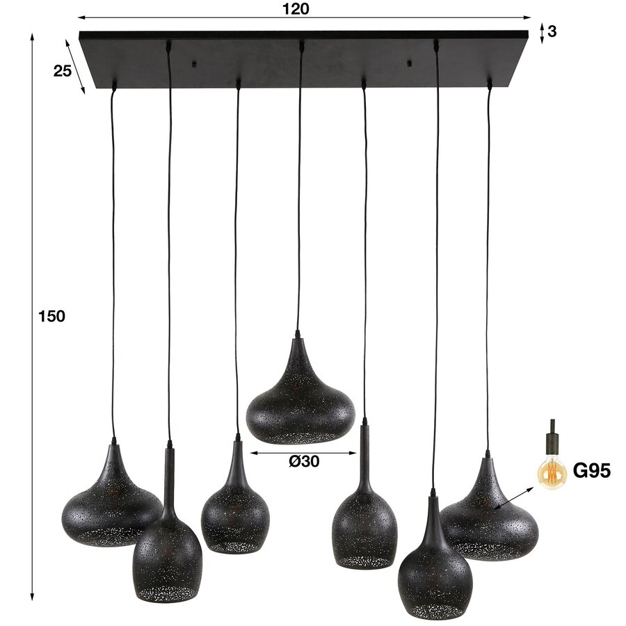 Zip Artic Zwart Hanglamp 4 + 3L Zip Artic Zwart Hanglamp 4 + 3L