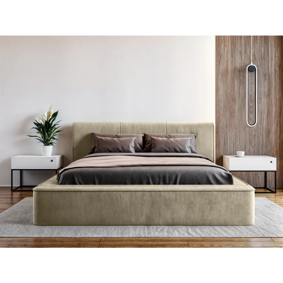 Tulla 160 x 200 cm Gestoffeerd Bed Beige Tulla 160 x 200 cm Gestoffeerd Bed Beige