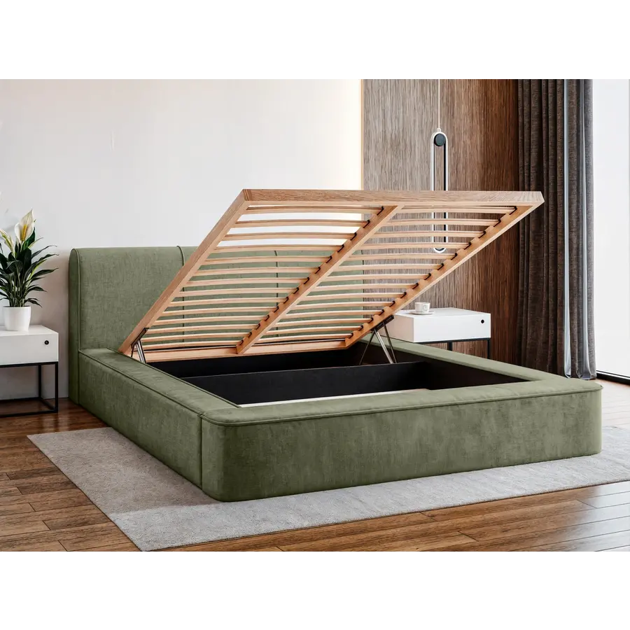 Tulla 160 x 200 cm Gestoffeerd Bed Olijfgroen Tulla 160 x 200 cm Gestoffeerd Bed Olijfgroen