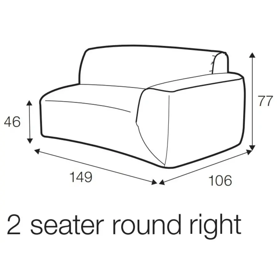 Emily 2-Zits 149 cm Rond Links/Rechts Emily 2-Zits 149 cm Rond Links/Rechts