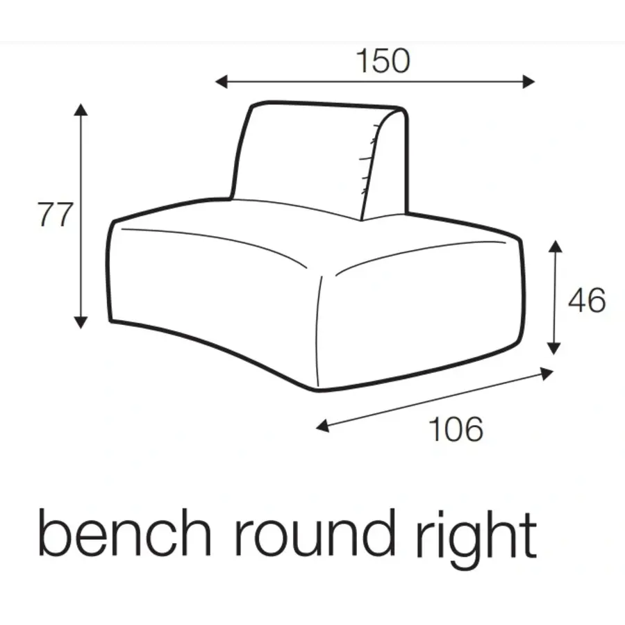 Emily Bench 150 cm Rond Links/Rechts Emily Bench 150 cm Rond Links/Rechts