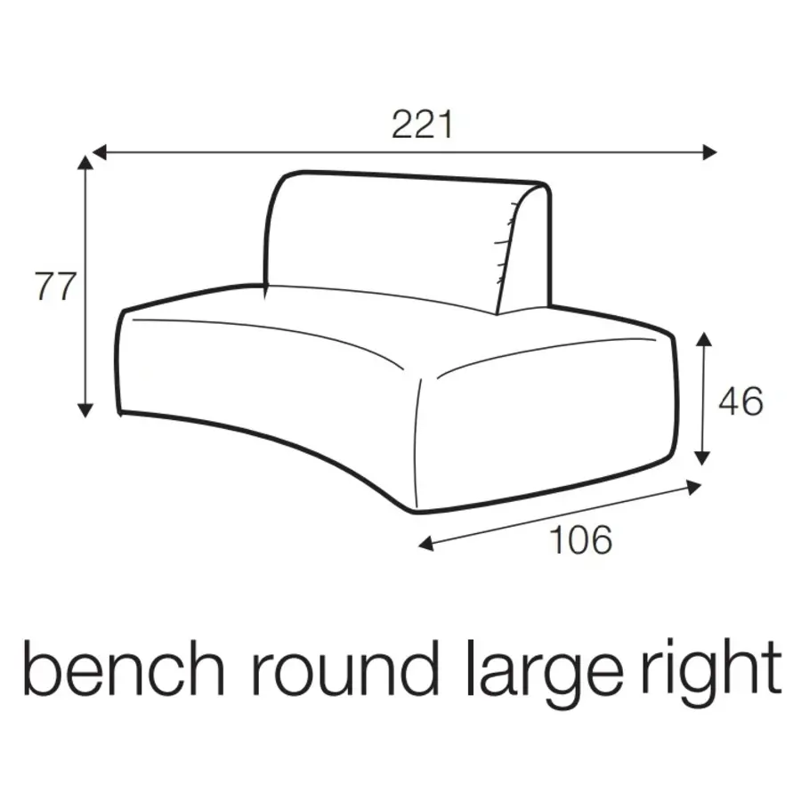 Emily Large Bench 221 cm Rond Links/Rechts