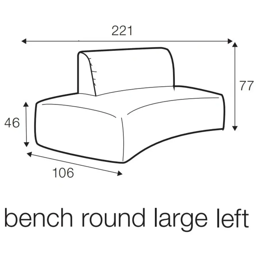 Emily Large Bench 221 cm Rond Links/Rechts