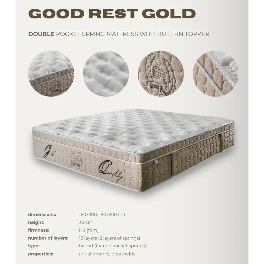 Good Rest Gold 160 x 200 cm Dubbele Pocketvering Matras Good Rest Gold 160 x 200 cm Dubbele Pocketvering Matras