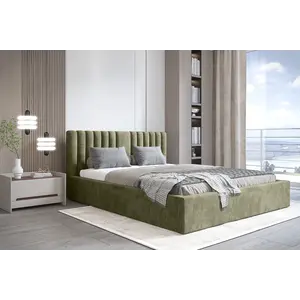 Trae Mobler Vegas VI 140x200 cm Gestoffeerd Bed Olijfgroen