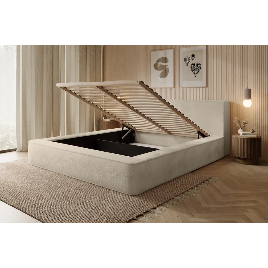 Ajsza 180 x 200 cm Gestoffeerd Bed Beige Ajsza 180 x 200 cm Gestoffeerd Bed Beige