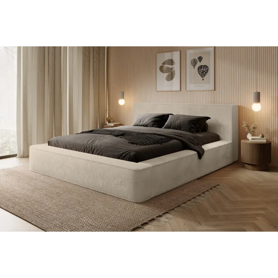 Ajsza 180 x 200 cm Gestoffeerd Bed Beige Ajsza 180 x 200 cm Gestoffeerd Bed Beige