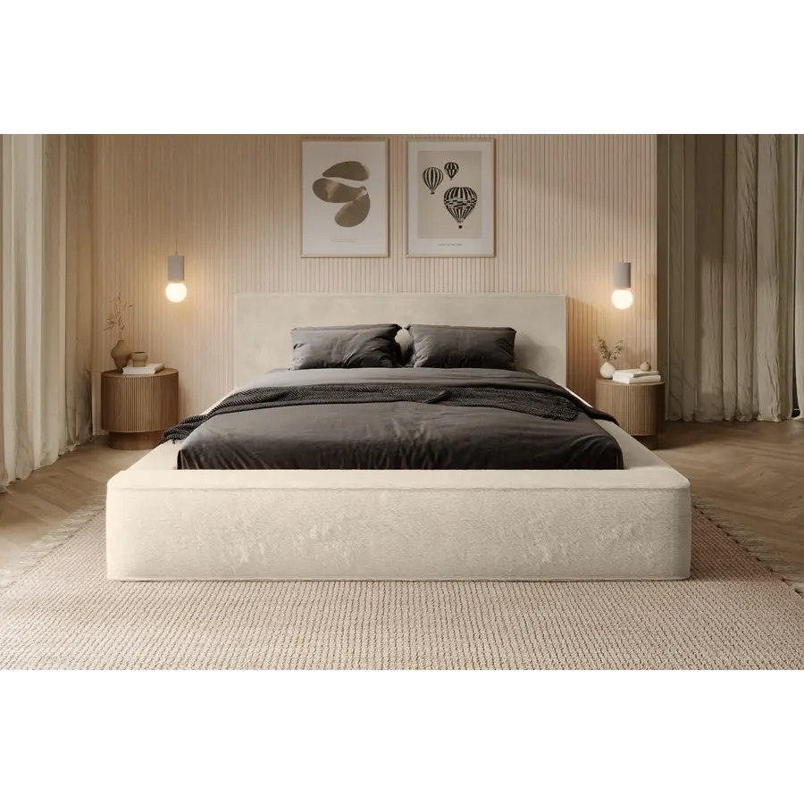 Ajsza 180 x 200 cm Gestoffeerd Bed Beige Ajsza 180 x 200 cm Gestoffeerd Bed Beige