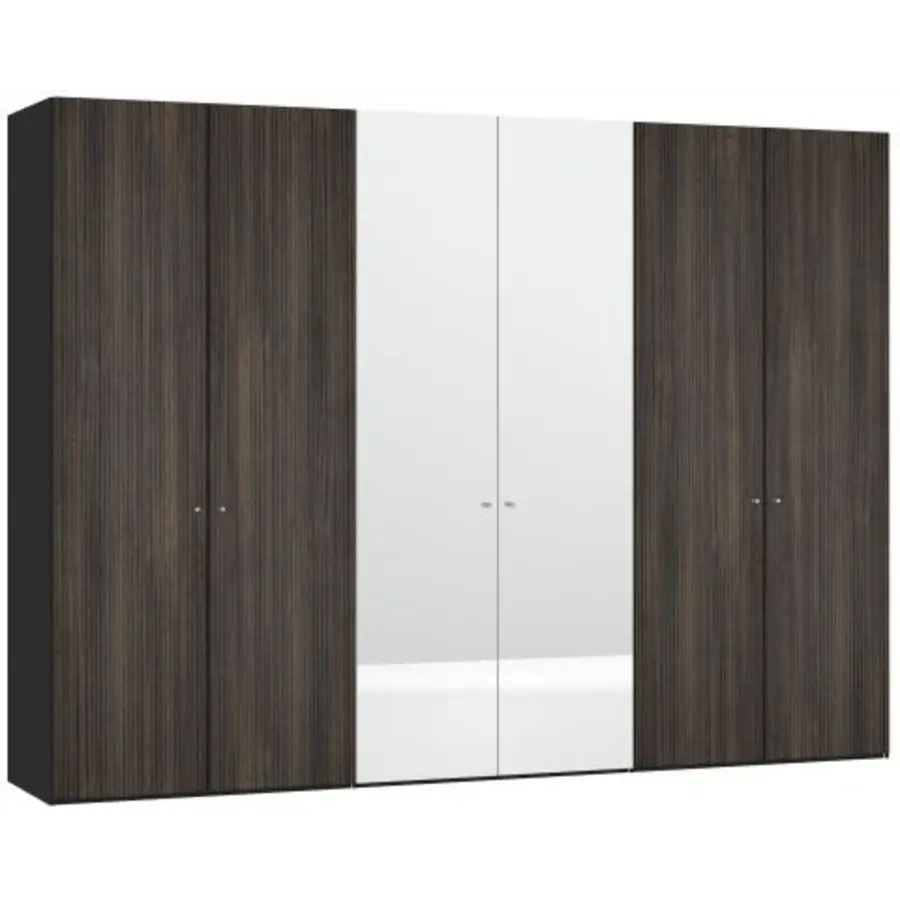 Groevenstructuur Donker/Spiegel Draaideurkast 6 deuren Groevenstructuur Donker/Spiegel Draaideurkast 6 deuren