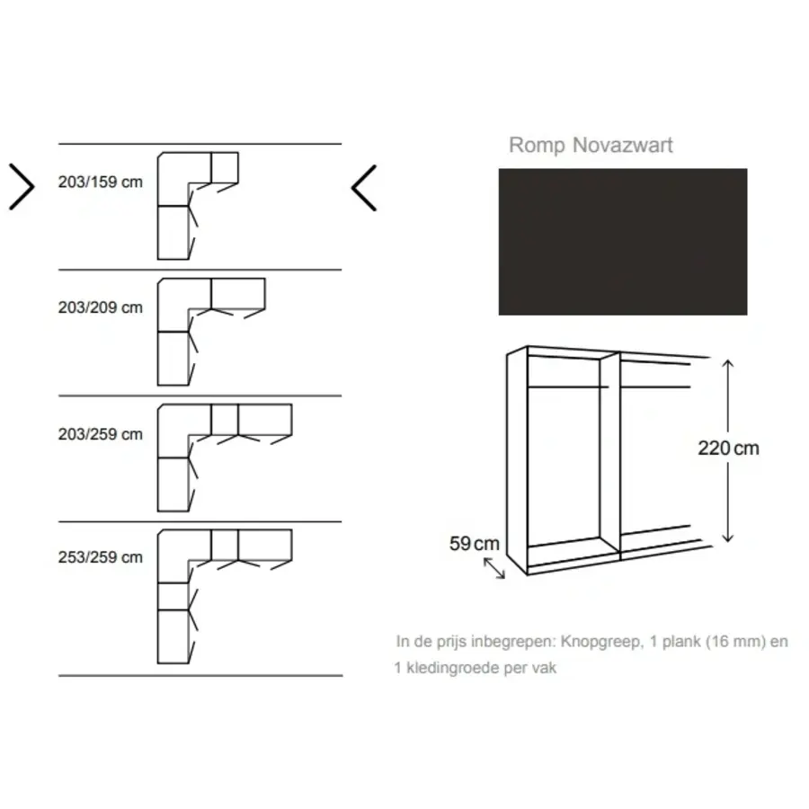 Groevenstructuur Donker 90° Hoek Kledingkast 5 Deurs Groevenstructuur Donker 90° Hoek Kledingkast 5 Deurs