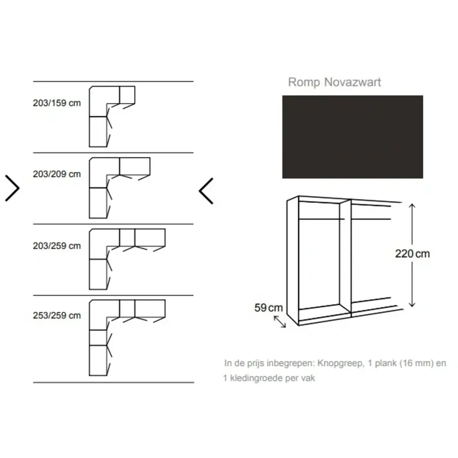 Groevenstructuur Donker 90° Hoek Kledingkast 6 Deurs Groevenstructuur Donker 90° Hoek Kledingkast 6 Deurs
