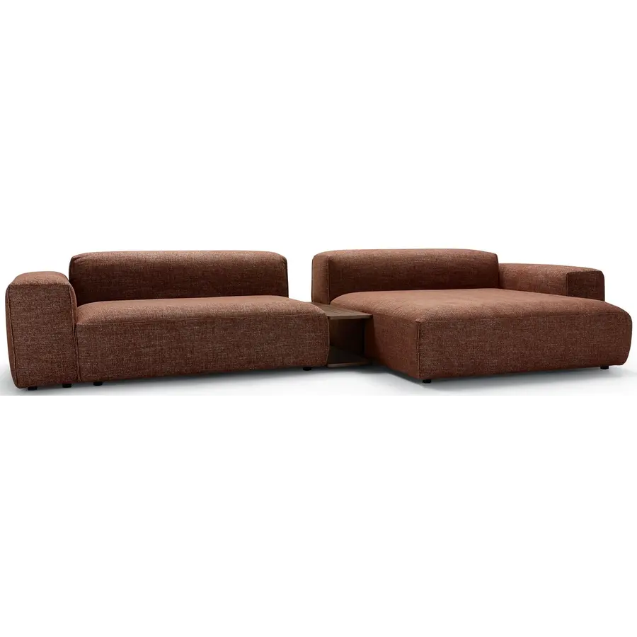 Edda 2.5-Zits Bank + Chaise Longue Koperbruin met Salontafel Edda 2.5-Zits Bank + Chaise Longue Koperbruin met Salontafel