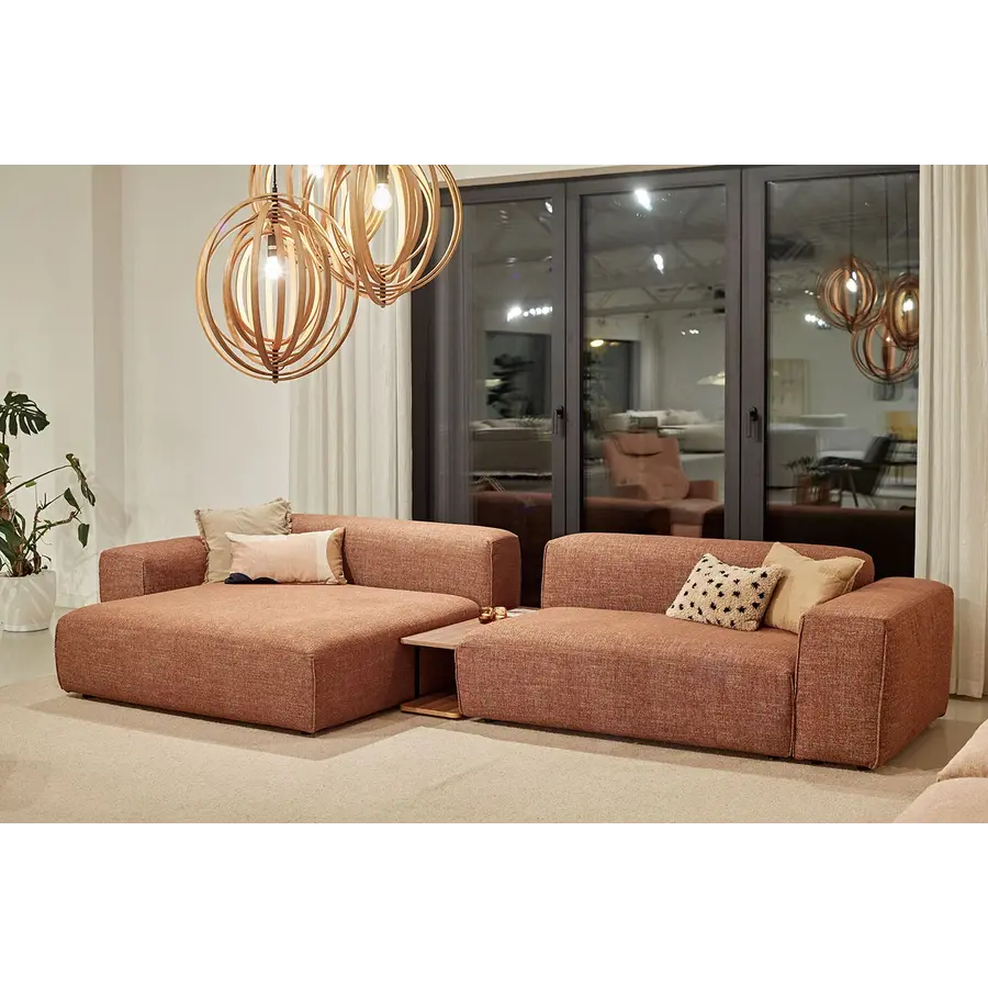 Edda 2.5-Zits Bank + Chaise Longue Koperbruin met Salontafel Edda 2.5-Zits Bank + Chaise Longue Koperbruin met Salontafel